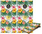Cornhole Game Board Vinyl Skin Wrap Kit - Premium Laminated - Beach Flowers 02 White fits 24x48 game boards (GAMEBOARDS NOT INCLUDED)