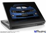 Laptop Skin (Medium) - 2010 Chevy Camaro Aqua - White Stripes on Black