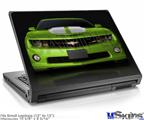 Laptop Skin (Small) - 2010 Chevy Camaro Green - White Stripes on Black