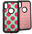 2x Decal style Skin Wrap Set compatible with Otterbox Defender iPhone X and Xs Case - Kearas Polka Dots Pink And Blue (CASE NOT INCLUDED)