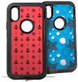 2x Decal style Skin Wrap Set compatible with Otterbox Defender iPhone X and Xs Case - Nautical Anchors Away 02 Coral (CASE NOT INCLUDED)