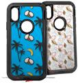 2x Decal style Skin Wrap Set compatible with Otterbox Defender iPhone X and Xs Case - Coconuts Palm Trees and Bananas Blue Medium (CASE NOT INCLUDED)