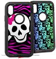 2x Decal style Skin Wrap Set compatible with Otterbox Defender iPhone X and Xs Case - Pink Zebra Skull (CASE NOT INCLUDED)