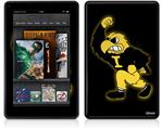 Amazon Kindle Fire (Original) Decal Style Skin - Iowa Hawkeyes Herky on Black