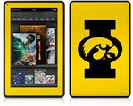 Amazon Kindle Fire (Original) Decal Style Skin - Iowa Hawkeyes Tigerhawk Oval 02 Black on Gold