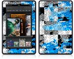 Amazon Kindle Fire (Original) Decal Style Skin - Checker Skull Splatter Blue