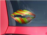 Lips Decal 9x5.5 Two Tone Waves Neon Green Orange